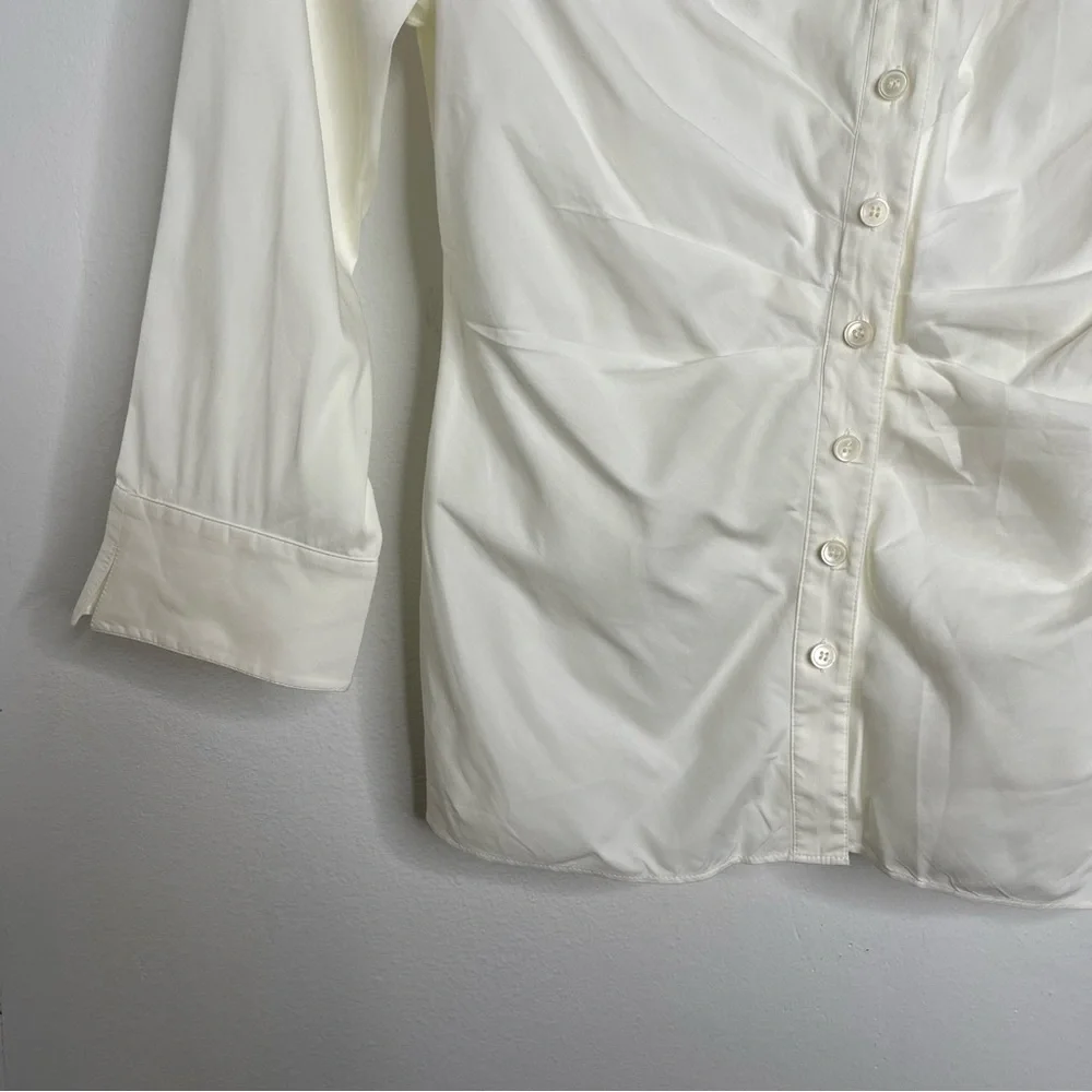 Lafayette 148 Ivory Pleaded Front Button Down Shirt Blouse Top Size 6 - Picture 5 of 16